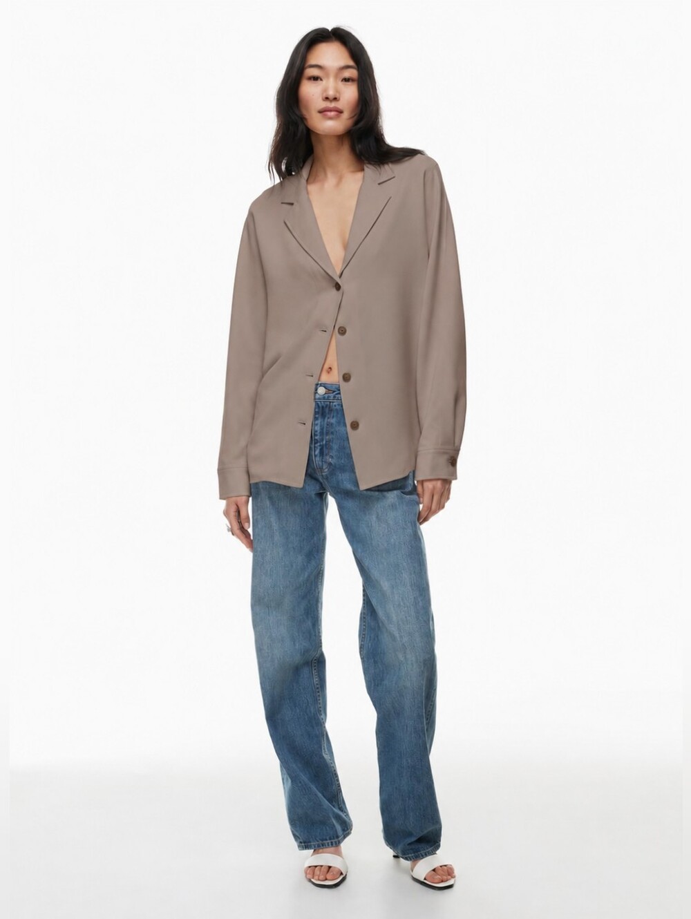 Wilfred Aritzia Freeform Shirt Crepette Taupe Button Front Size Small